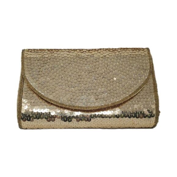 Vintage La Royal Gold Sequin 2-in-1 Purse | Convertible Shoulder Bag & Clutch - Picture 1 of 5